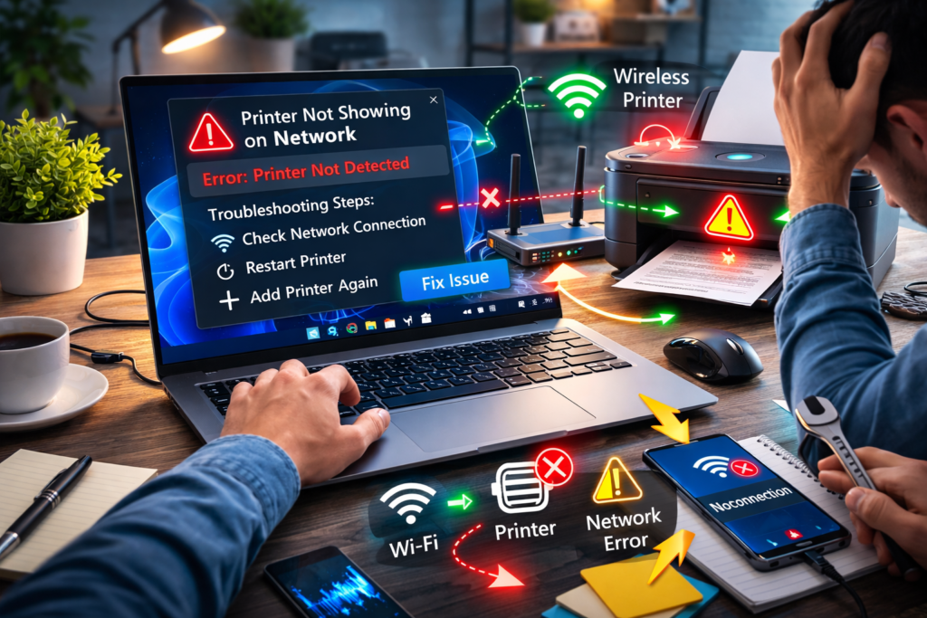 Printer not showing on network Windows 11 fix troubleshooting