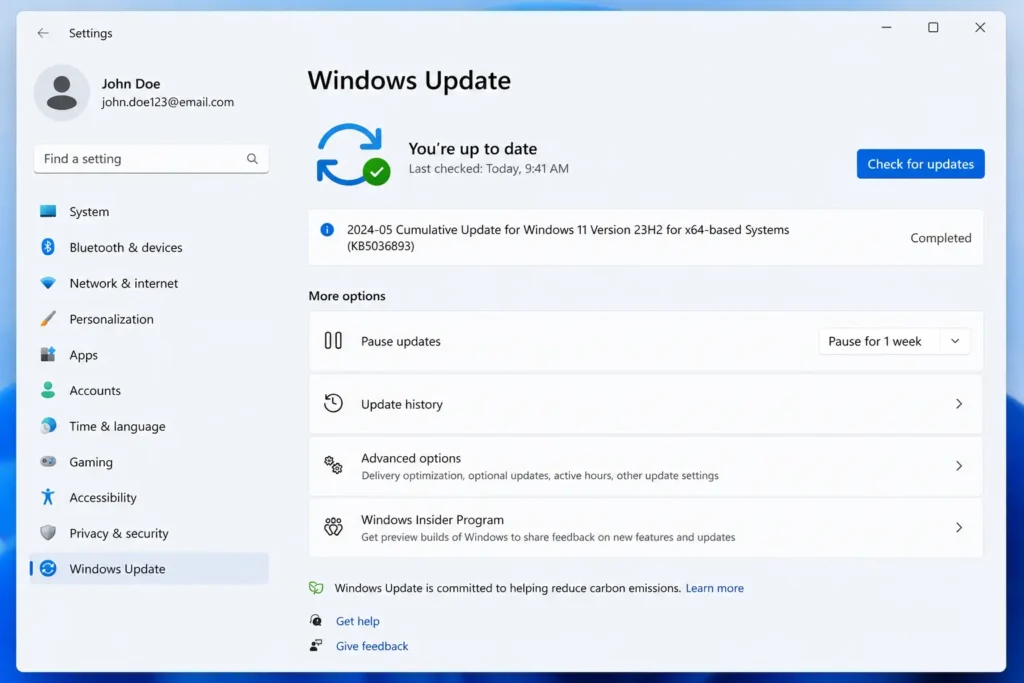 windows 11 update settings to fix blue screen error