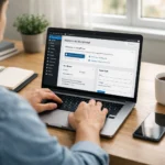 beginner setting up WordPress website dashboard on laptop