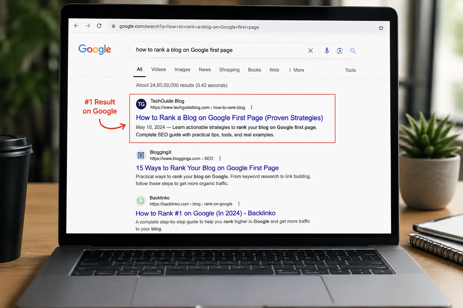 how to rank a blog on Google first page results example