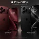 iPhone 18 Pro and iPhone 18 Pro Max shown side by side in Burgundy and Deep Black colours